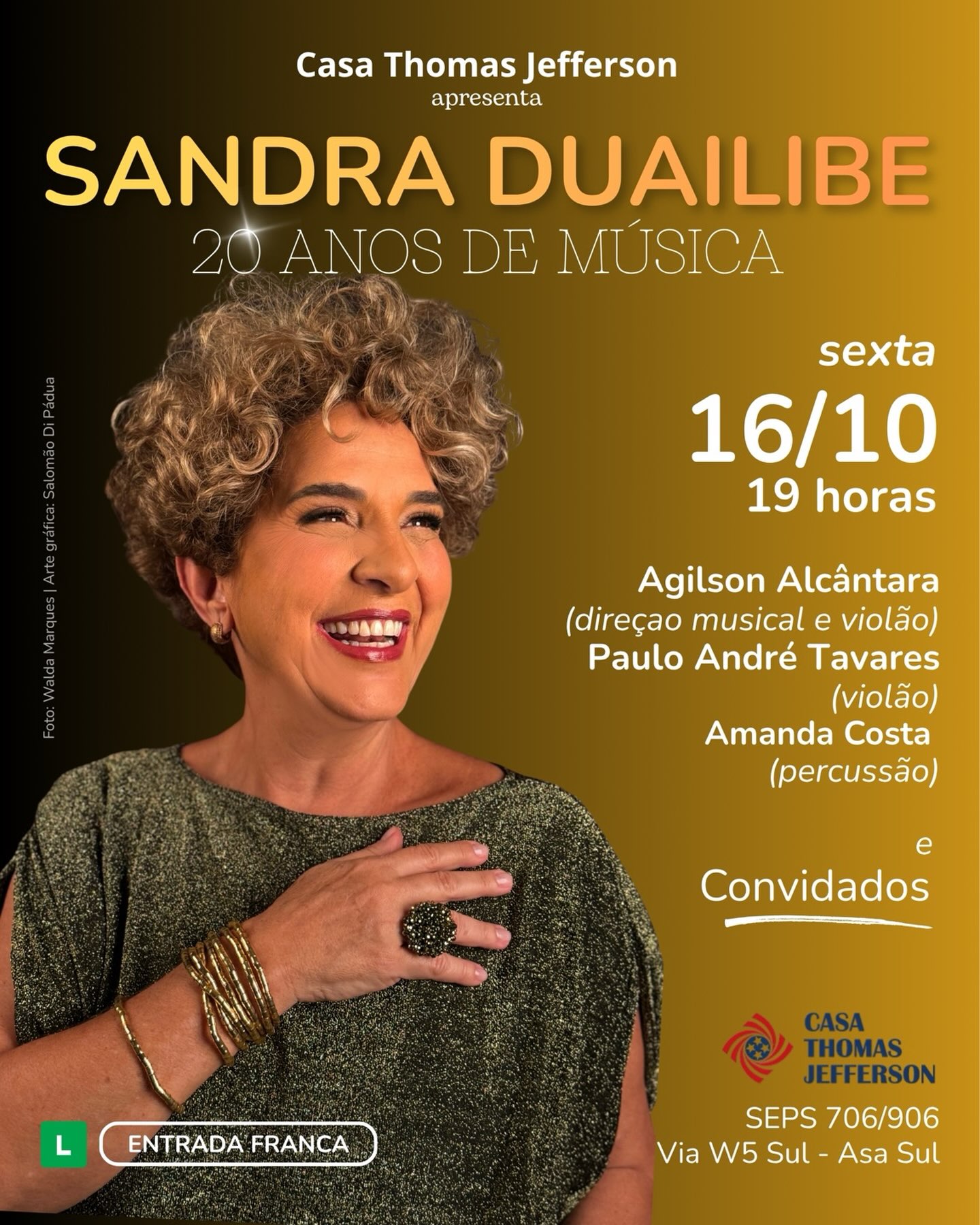 Sandra Duailibe em Brasília na Casa Thomas Jefferson 20 Anos de Música 2026
