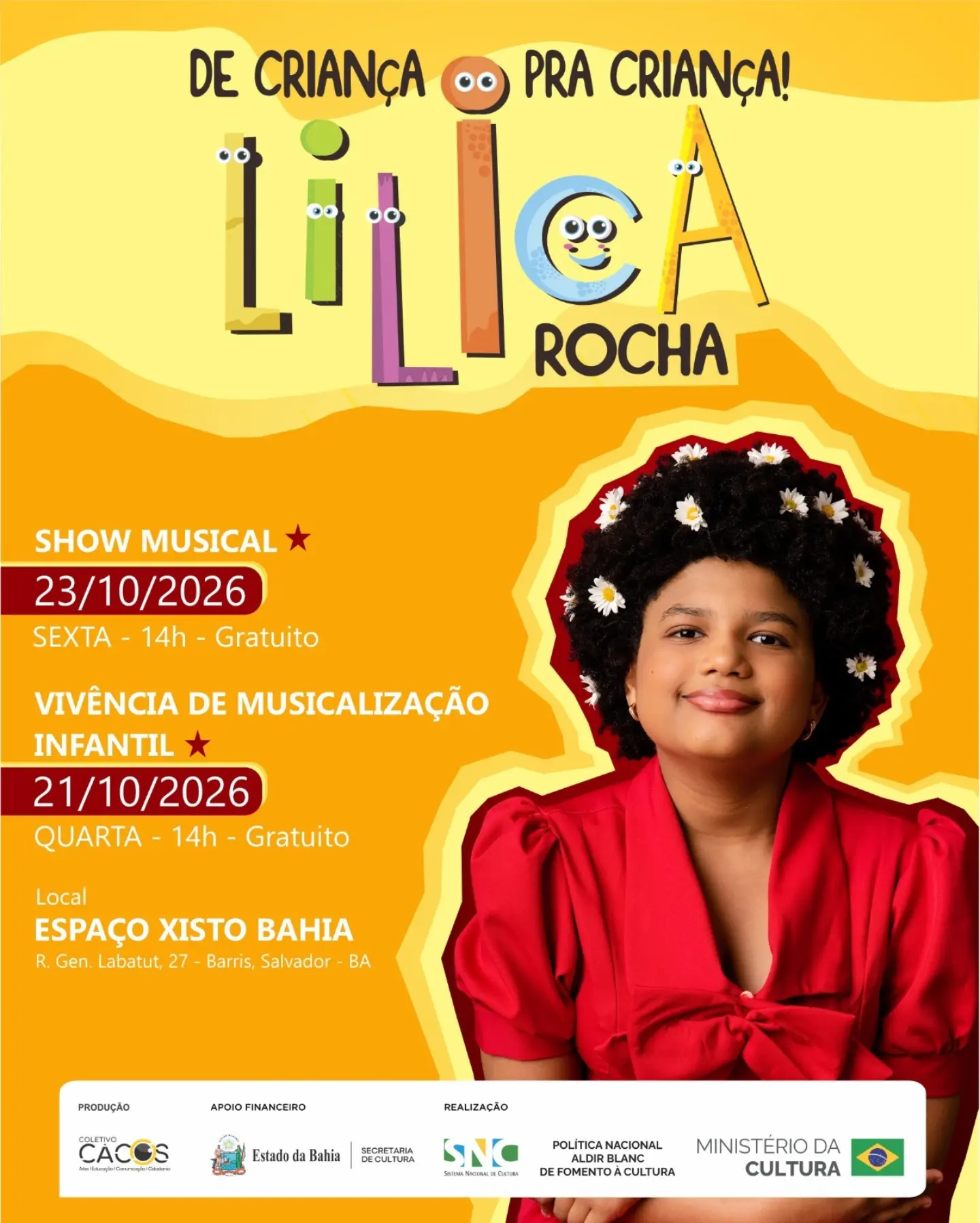 Lilica Rocha em Salvador apresenta De Criança pra Criança - Espaço Xisto Bahia 2026